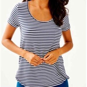 Lilly Pulitzer Luxletic Kerah Lounge Tee Women’s Size XS Blue White Striped